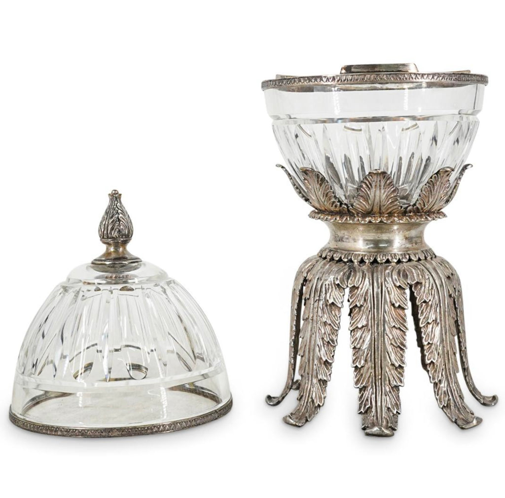 Maitland-Smith Crystal Glass and Silver Plated Pineapple or Egg Form Vessel 15”