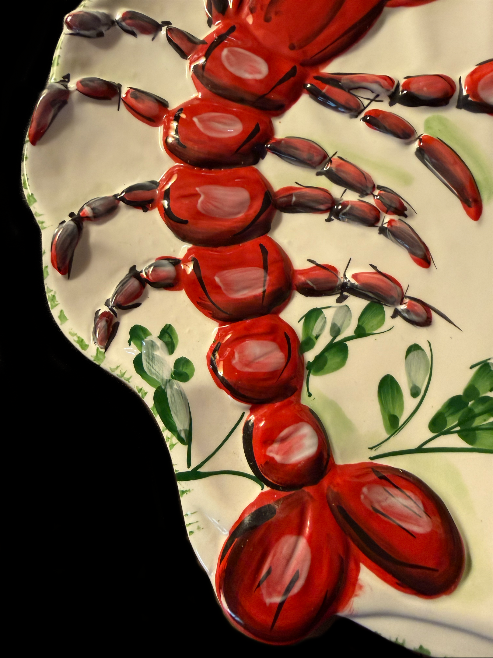 Late 20th Century Hand-Painted Raised Lobster & Lemon Ceramic Platter