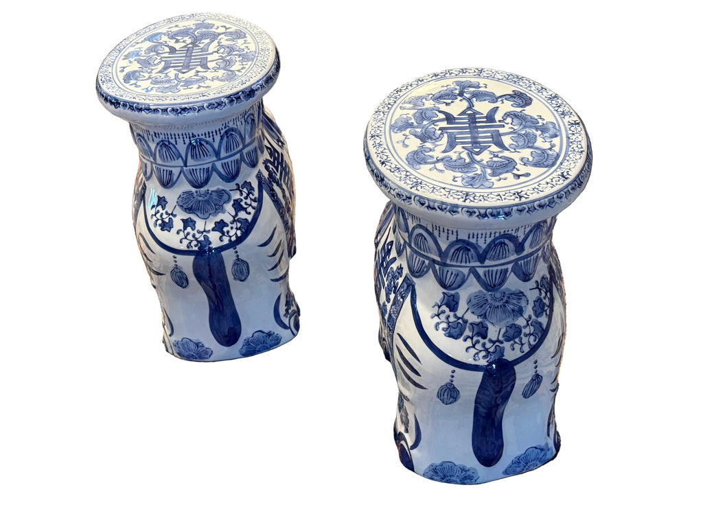 Chinese Export Blue and White Elephant Garden Stool / Plant Stand