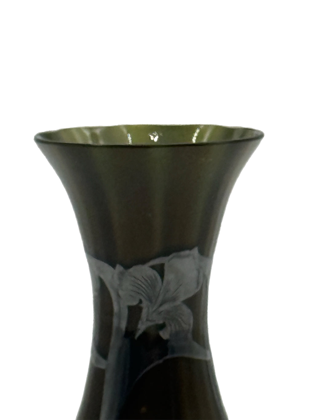 Early 20th Century Art Nouveau Green Glass Vase With Silver Floral Overlay