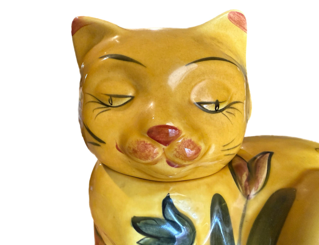 Vintage 1960s Yellow Calico Cat Ceramic Cookie Jar