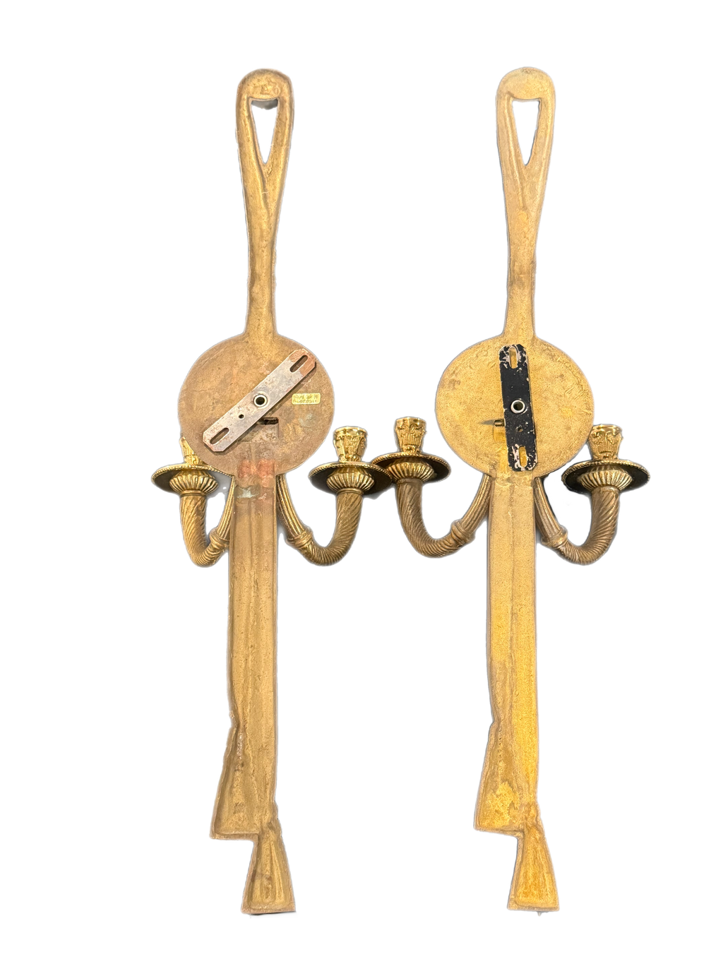 Mid 20th Century Grand Pair of Hollywood Regency Brass Tassel Wall Sconces