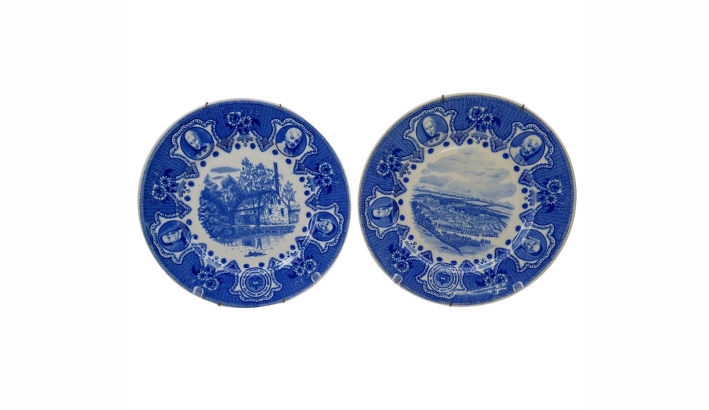 Vintage Lamberton Scammell Moravian Blue Transferware Historical Commemorative Plates