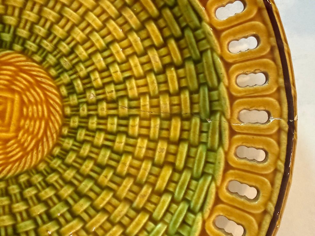 Antique 19th Century English Majolica Basketweave Dessert Service by Wittman & Roth, London (13 pcs)