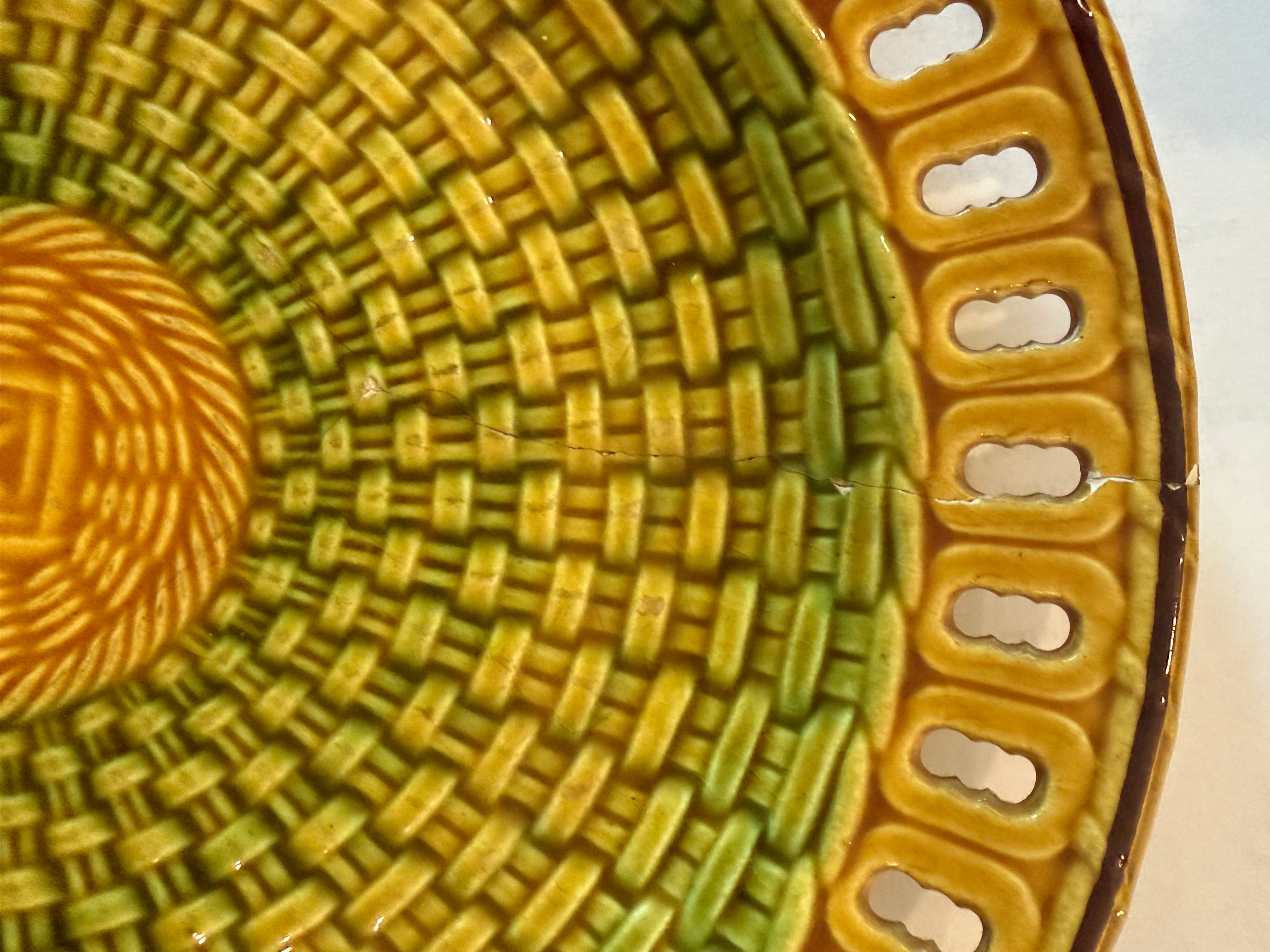 Antique 19th Century English Majolica Basketweave Dessert Service by Wittman & Roth, London (13 pcs)