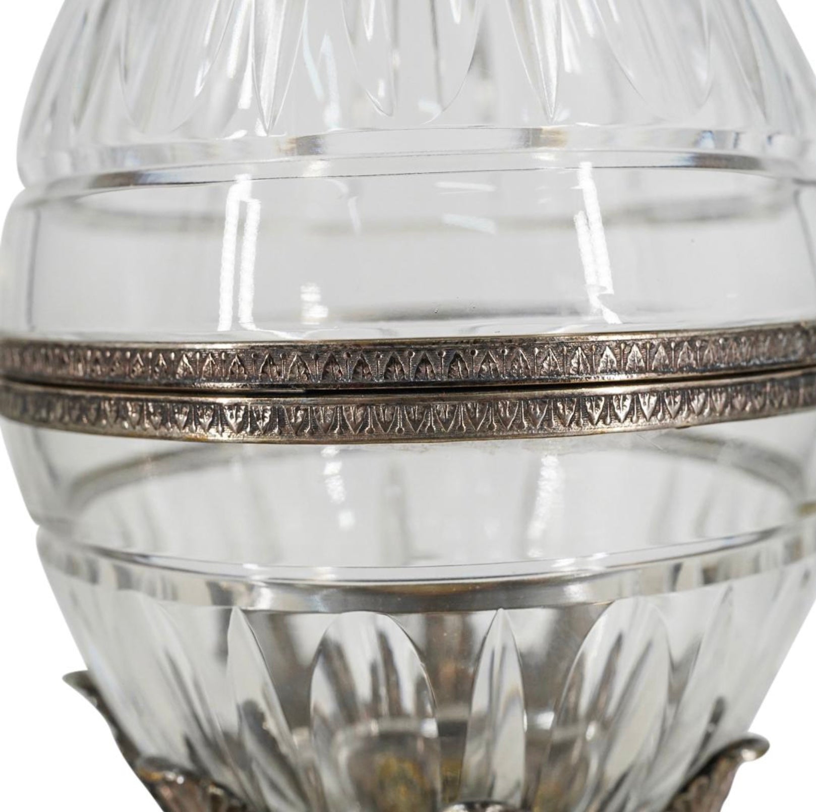 Maitland-Smith Crystal Glass and Silver Plated Pineapple or Egg Form Vessel 15”
