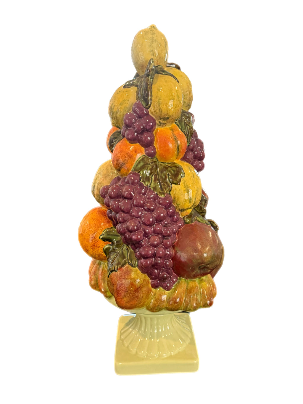 Tall Vintage Ceramic Fruit Topiary Centerpiece with Pedestal Base