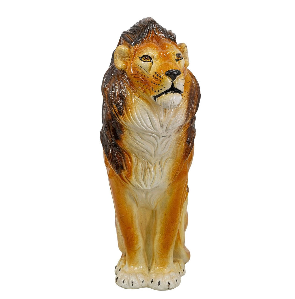 Mid 20th Century Italian Majolica Pottery Guardian Lion Statue