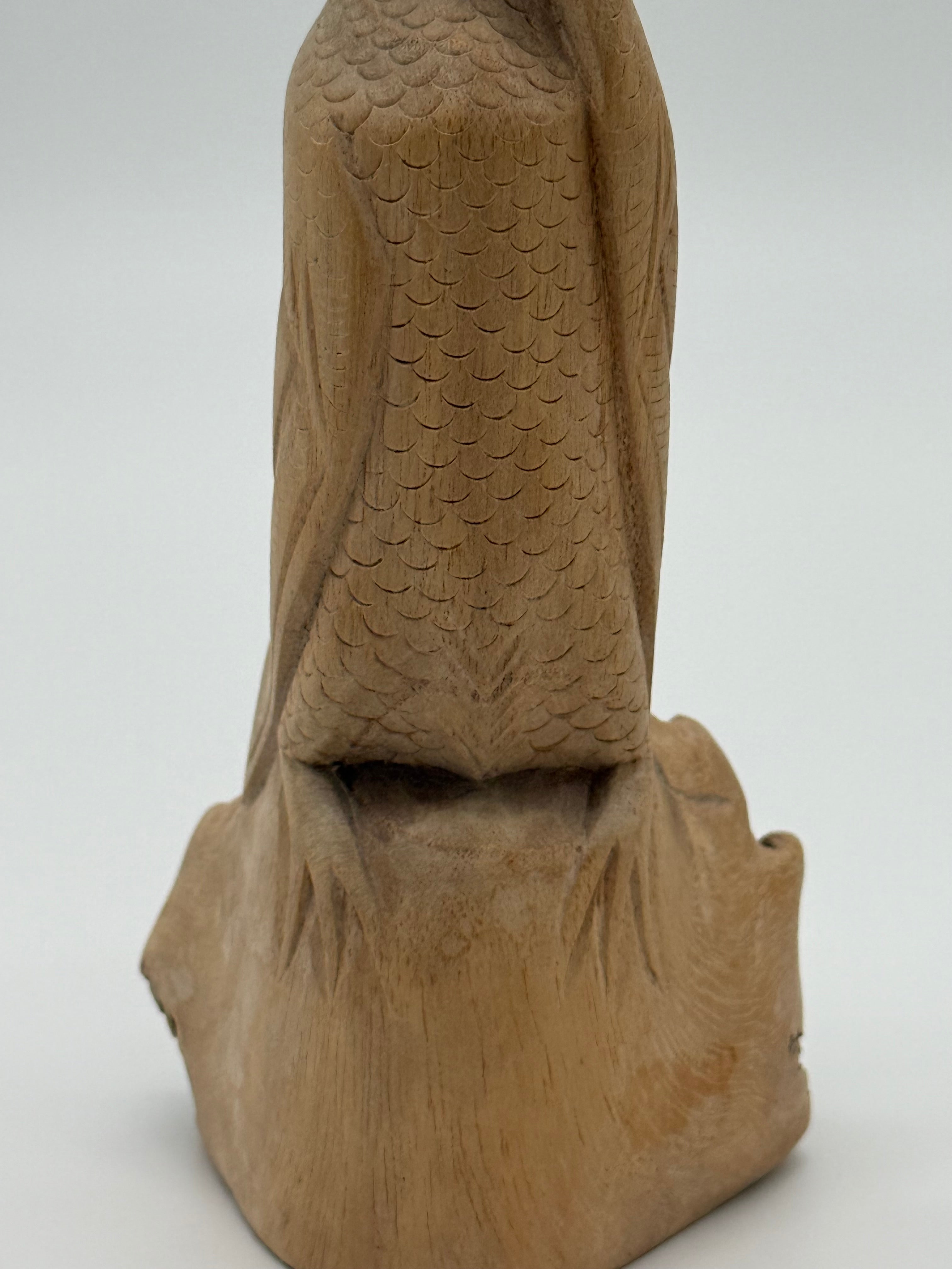 Late 20th Century Signed Montserrat Hand-Carved Wooden Crane Sculpture, 8.5”