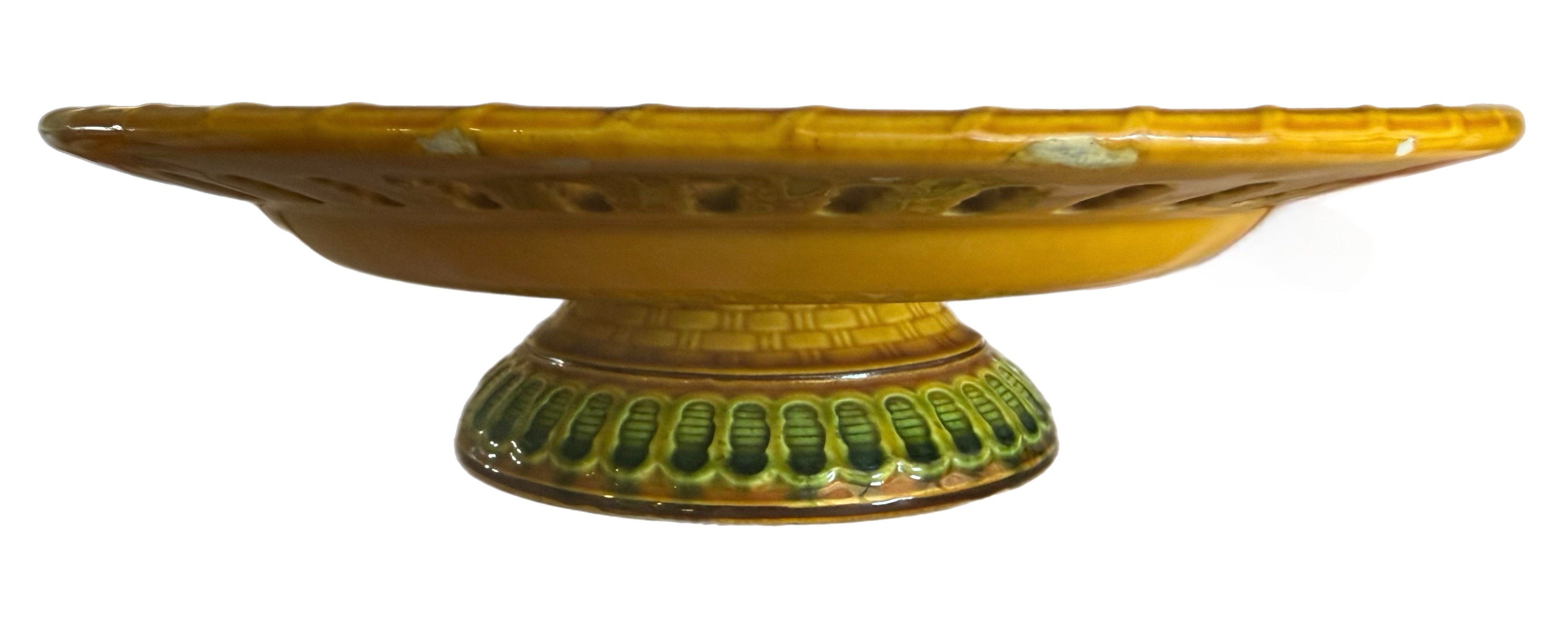 Antique 19th Century English Majolica Basketweave Dessert Service by Wittman & Roth, London (13 pcs)