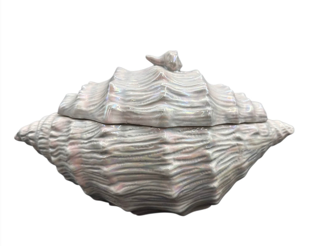 Incredible Signed 1970s Vintage Opalescent Conch Tureen With Ladle