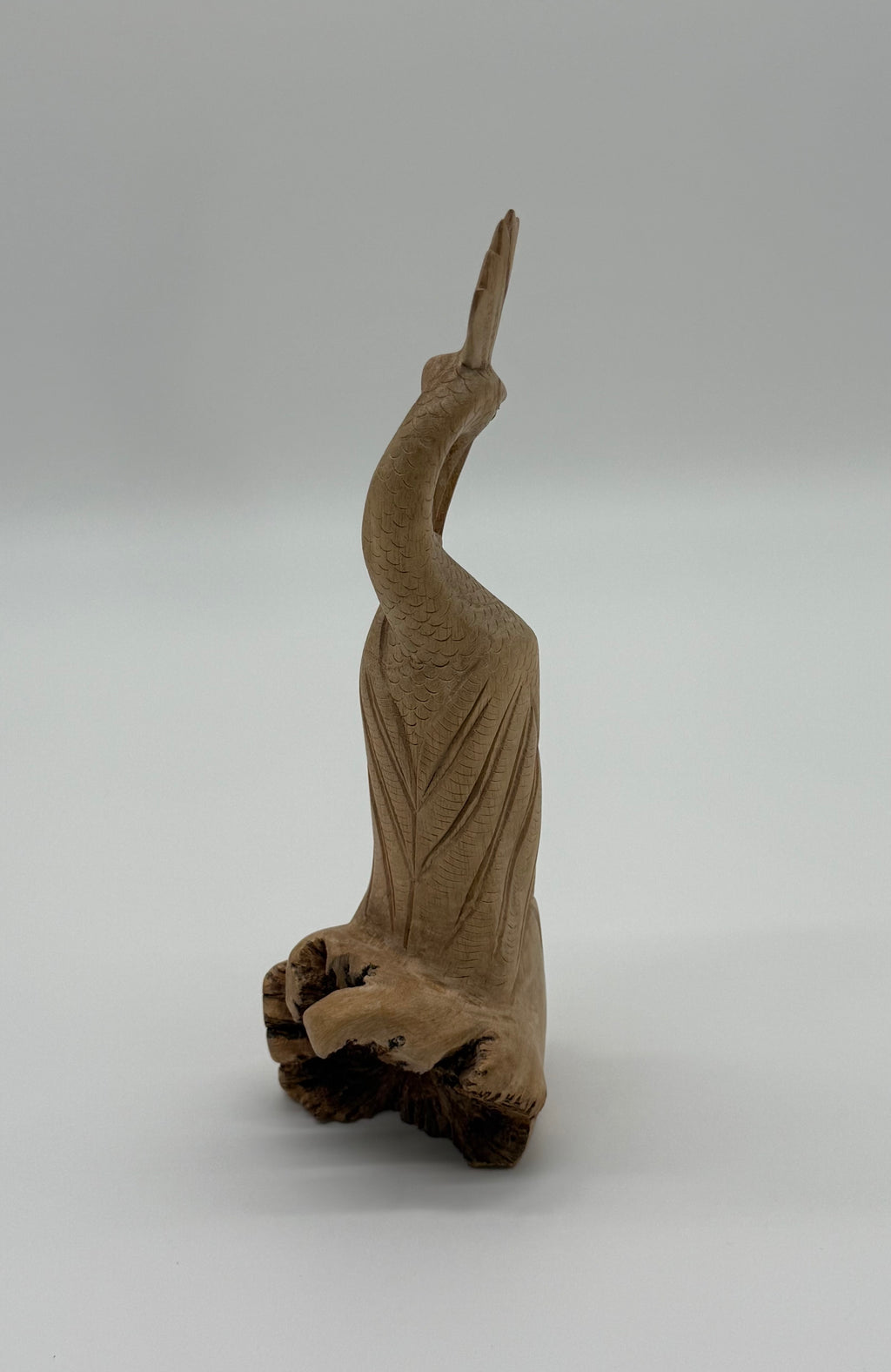 Late 20th Century Signed Montserrat Hand-Carved Wooden Crane Sculpture, 8.5”