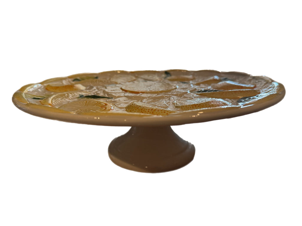 Vintage Portuguese Lemon Majolica Pedestal Cake Stand