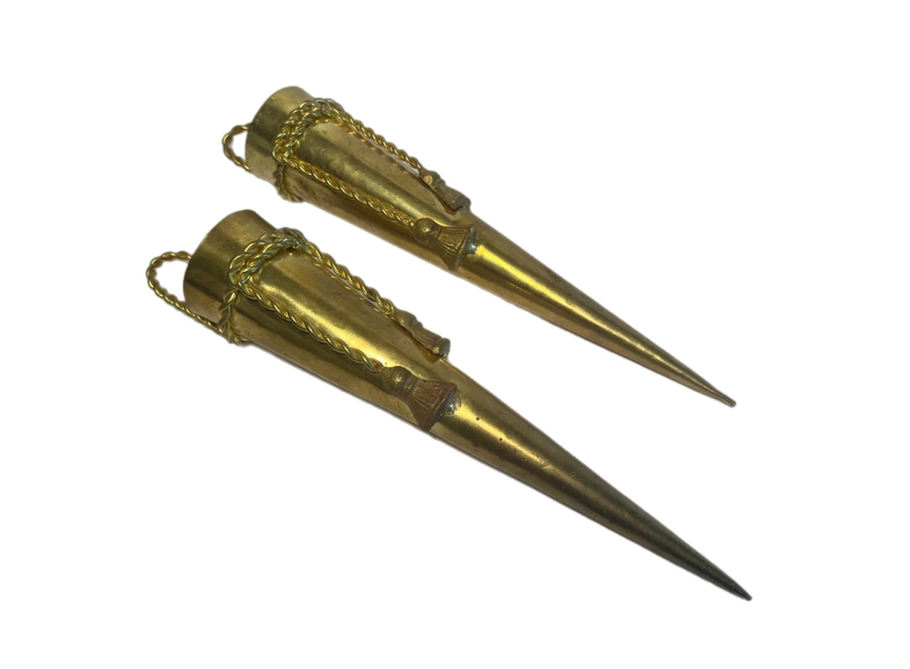 Late 20th Century Pair of Hollywood Regency Style Indian Brass Posey Wall Vases With Tassel Detail