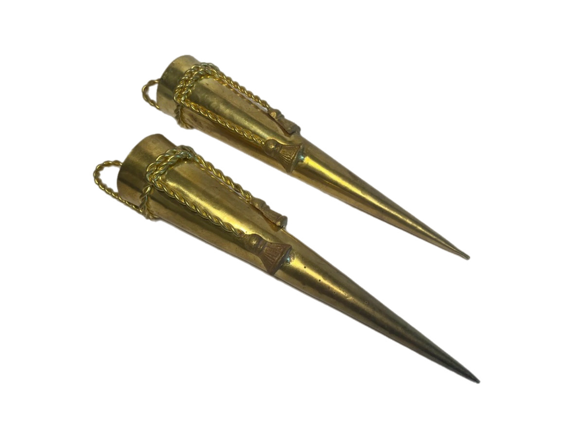 Late 20th Century Pair of Hollywood Regency Style Indian Brass Posey Wall Vases With Tassel Detail