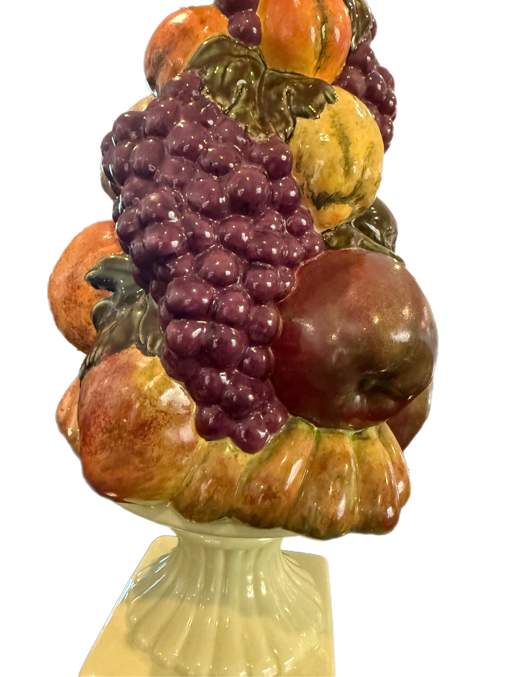 Tall Vintage Ceramic Fruit Topiary Centerpiece with Pedestal Base