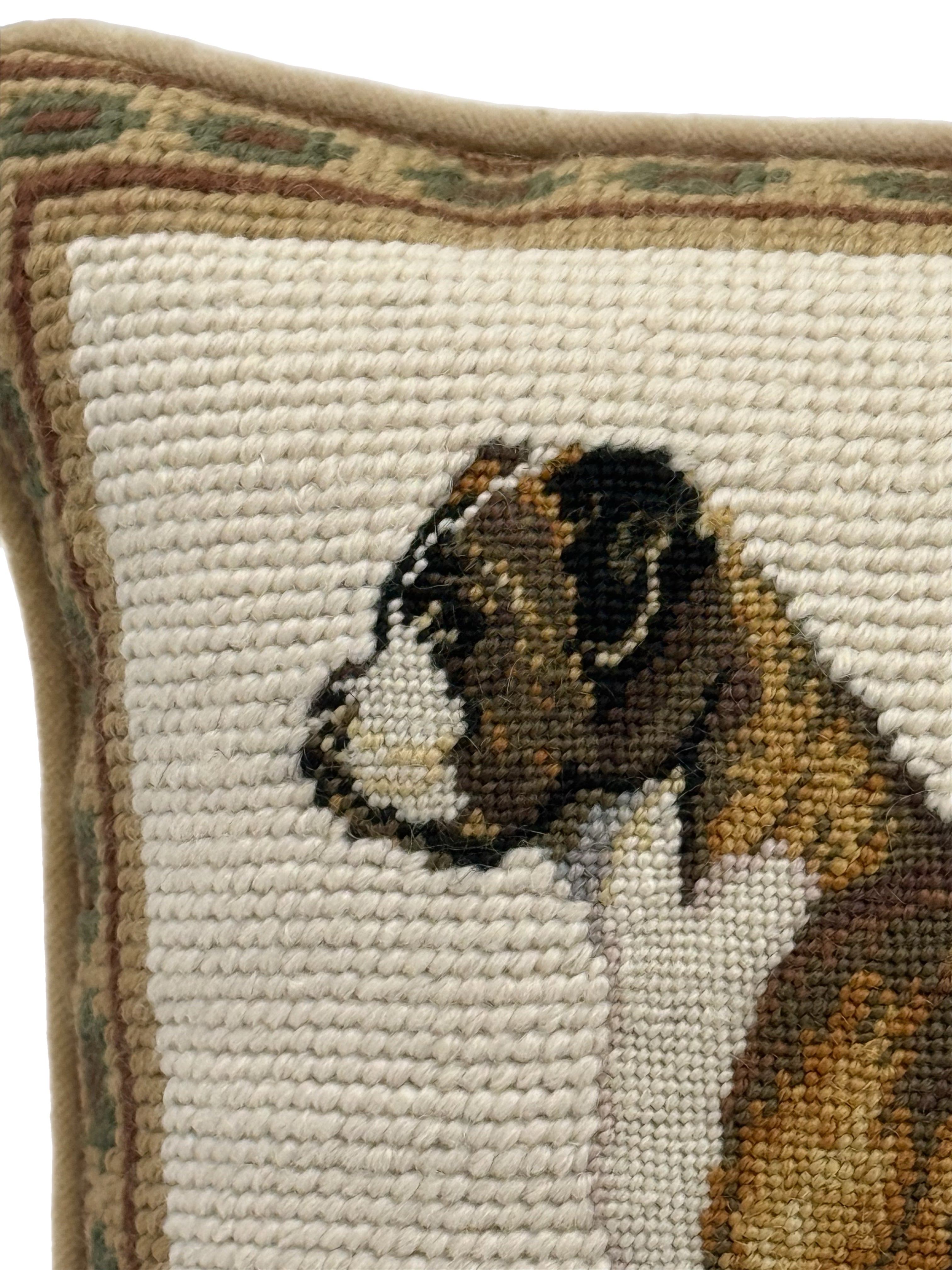 Vintage Decorative Needlepoint Boxer Pillow With Down Insert
