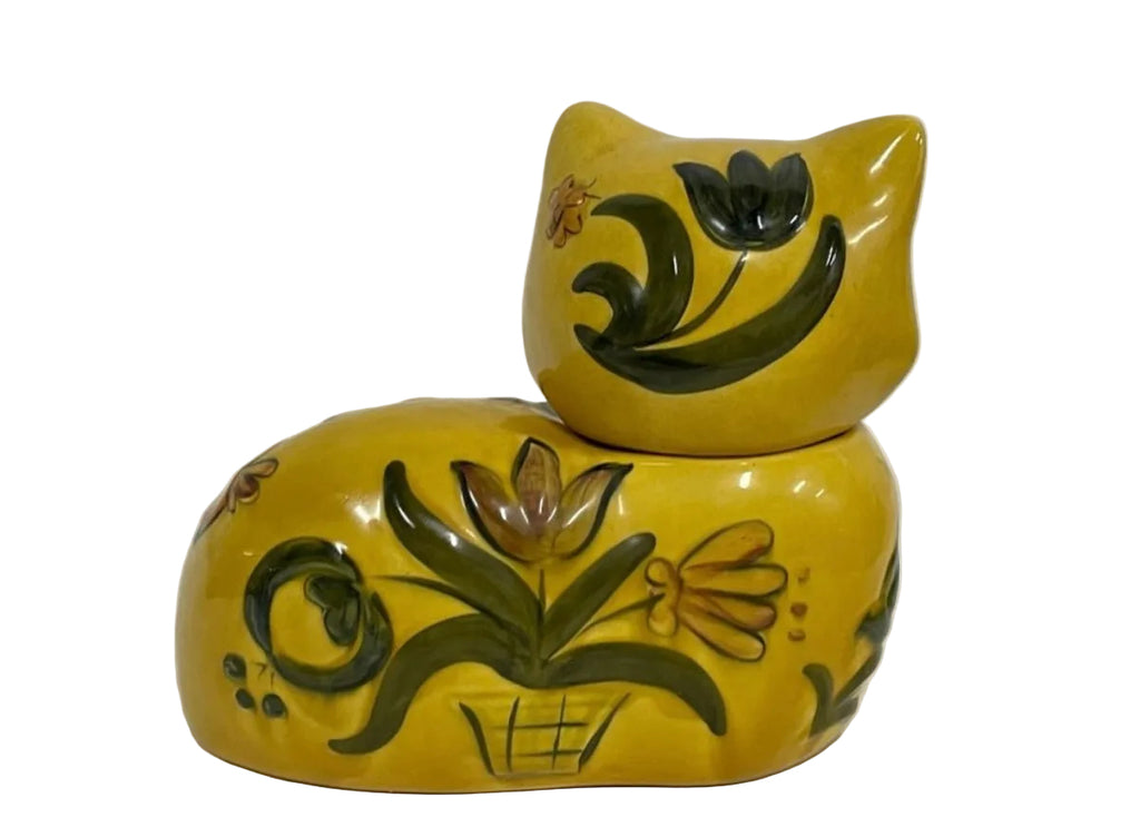 Vintage 1960s Yellow Calico Cat Ceramic Cookie Jar