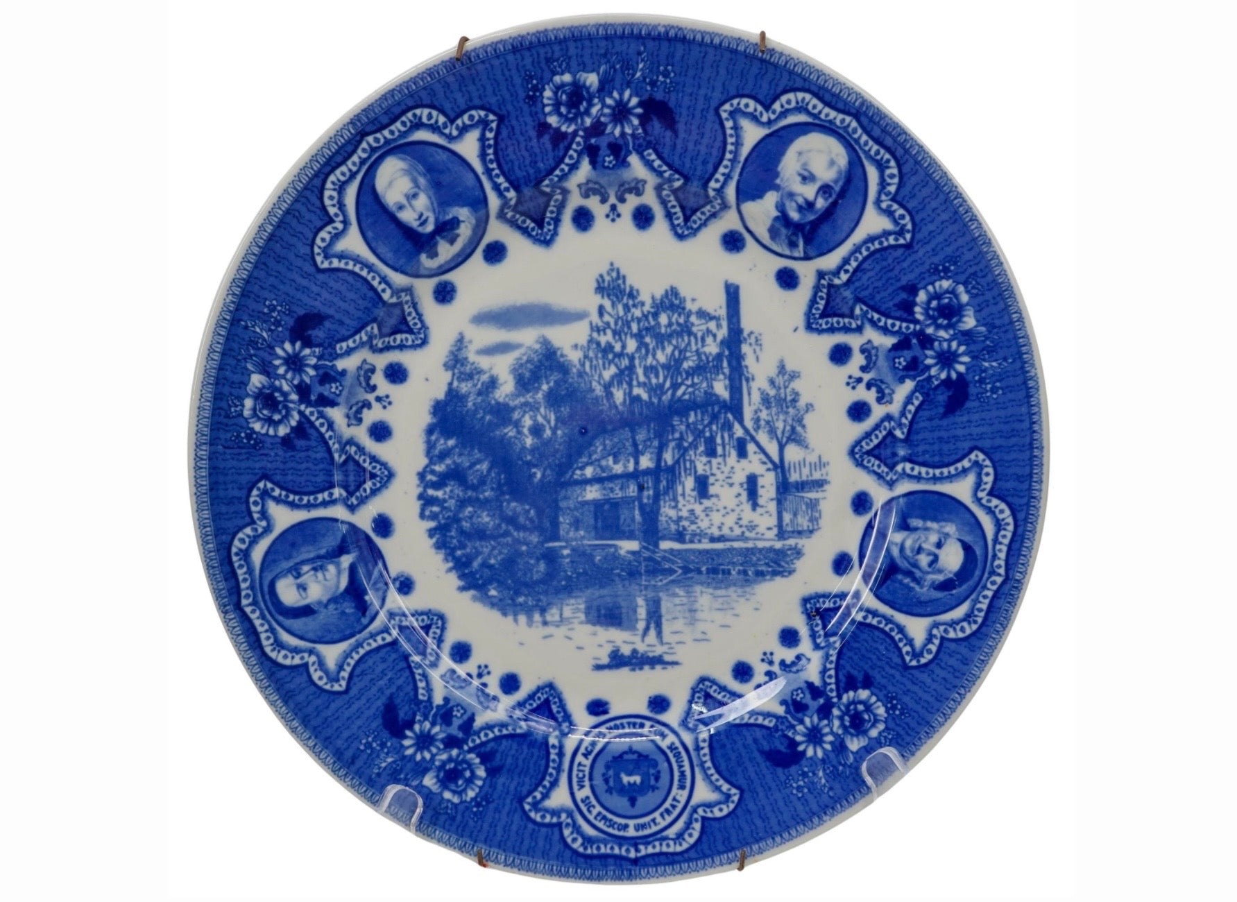 Vintage Lamberton Scammell Moravian Blue Transferware Historical Commemorative Plates