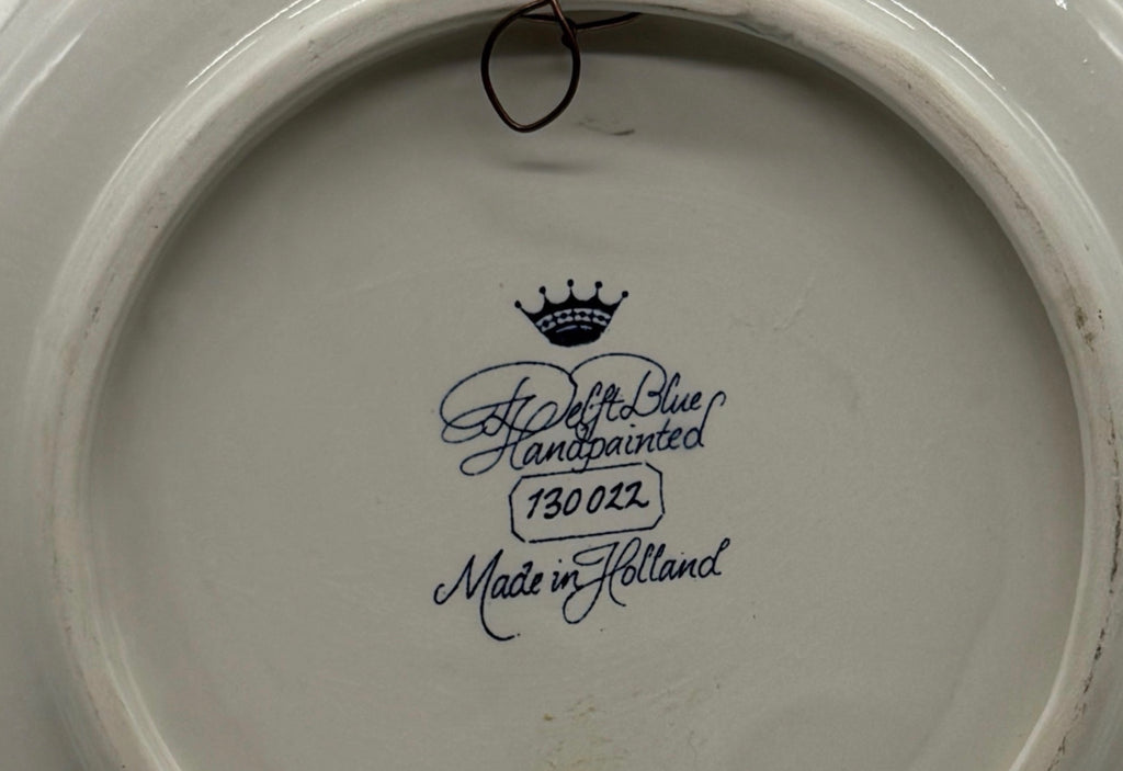 Delft Blue Hand-Painted Windmill Landscape Decorative Plate with Scalloped Floral Border