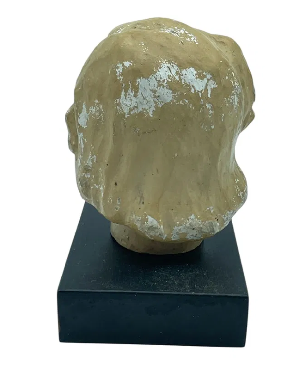 Elegant Vintage Plaster Bust of Woman on Black Wood Base