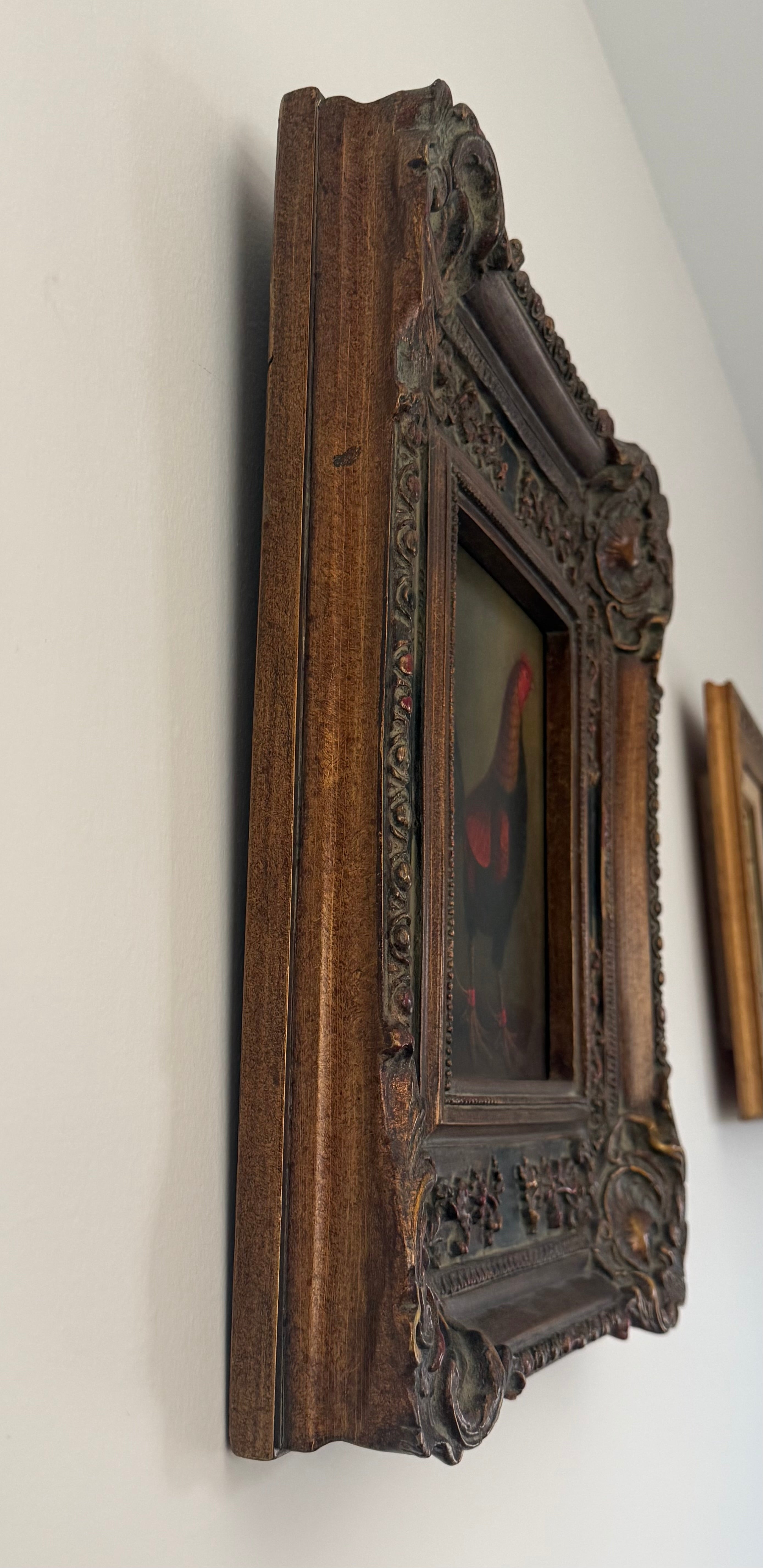 Mid 20th Century Old Master–Style Rooster Portrait Oil Painting, Ornately Framed, Signed Evans