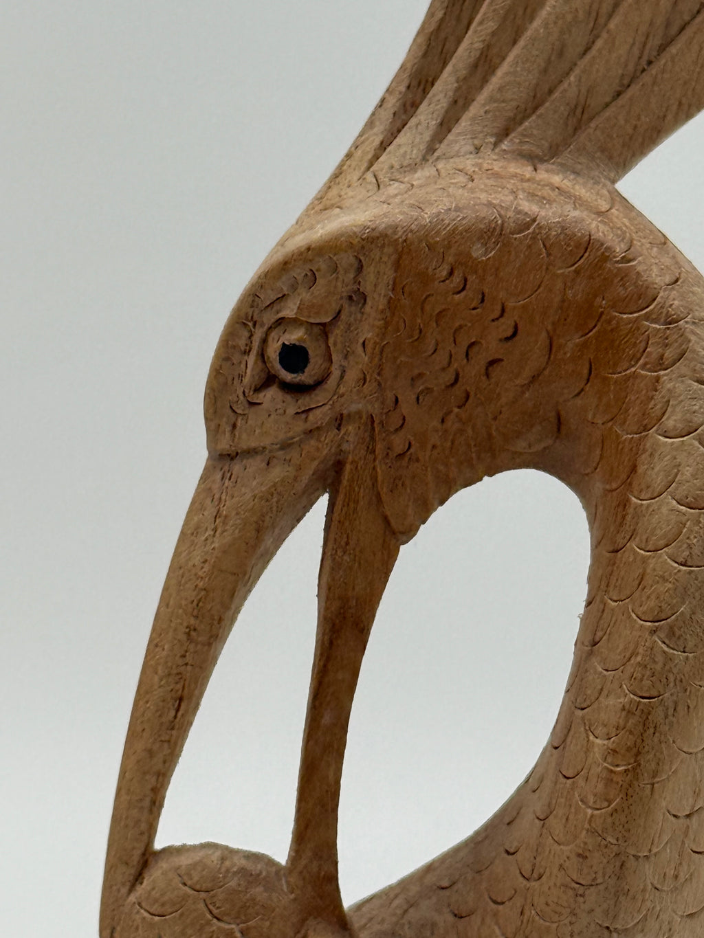 Late 20th Century Signed Montserrat Hand-Carved Wooden Crane Sculpture, 8.5”