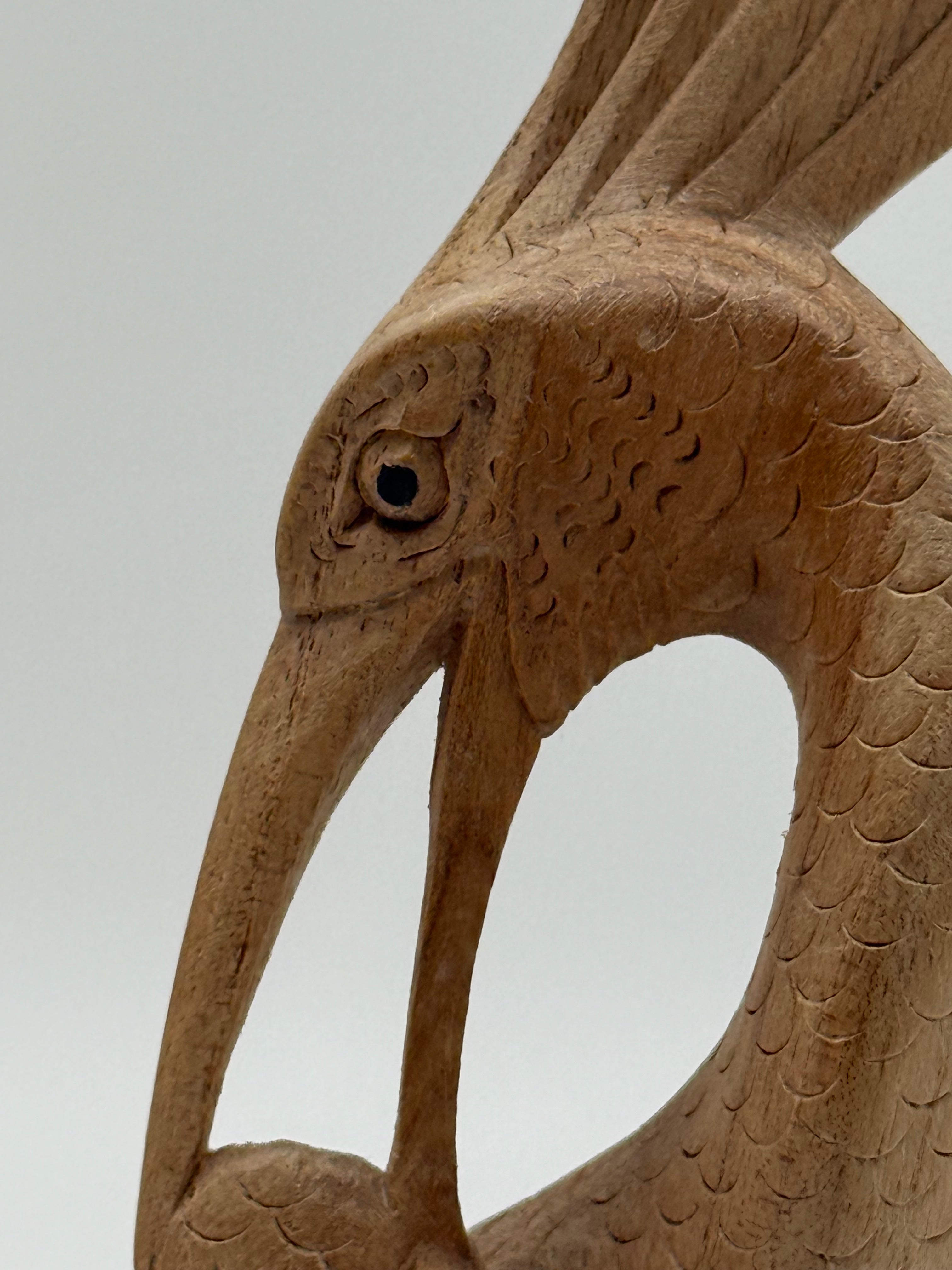 Late 20th Century Signed Montserrat Hand-Carved Wooden Crane Sculpture, 8.5”