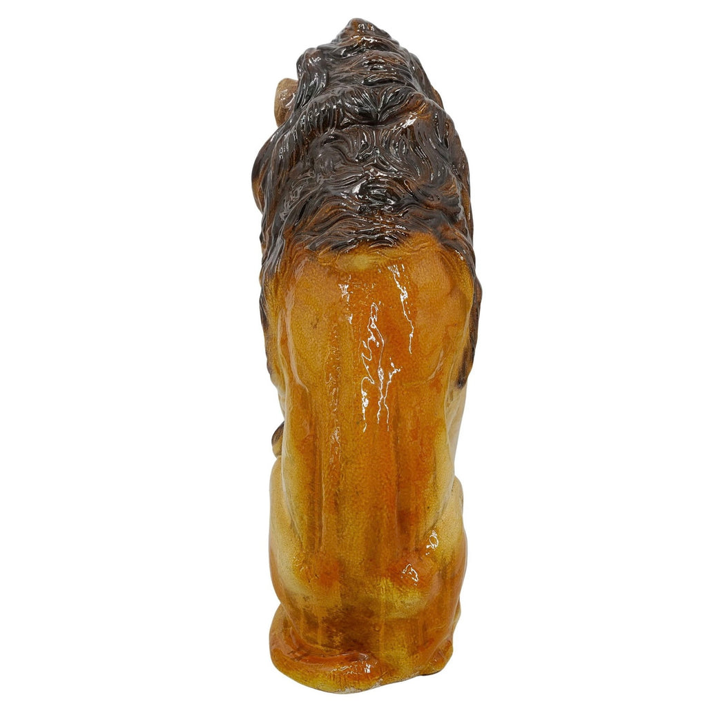 Mid 20th Century Italian Majolica Pottery Guardian Lion Statue