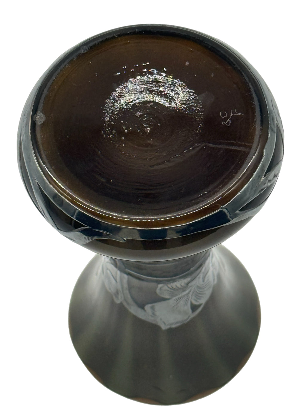 Early 20th Century Art Nouveau Green Glass Vase With Silver Floral Overlay