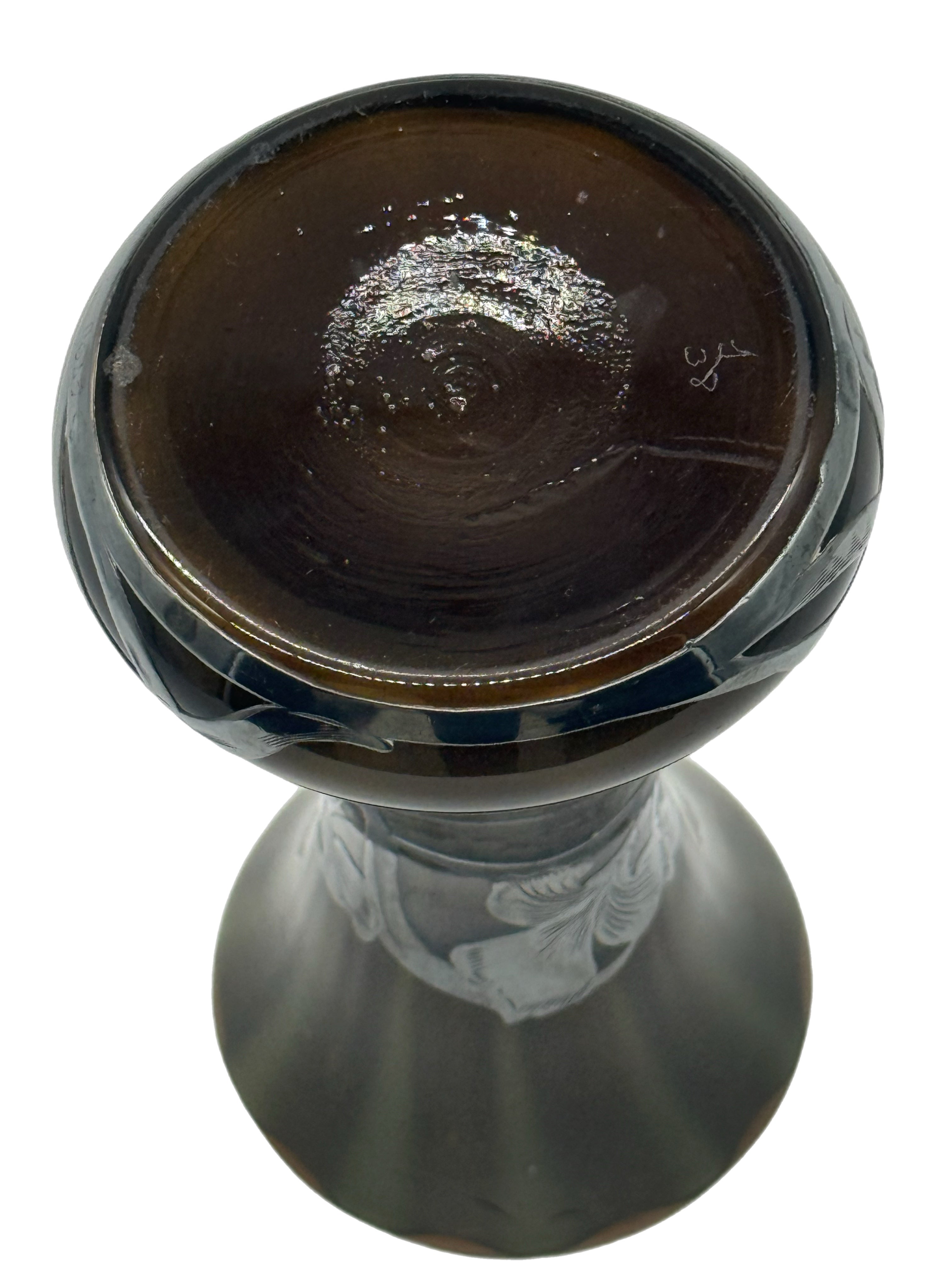 Early 20th Century Art Nouveau Green Glass Vase With Silver Floral Overlay