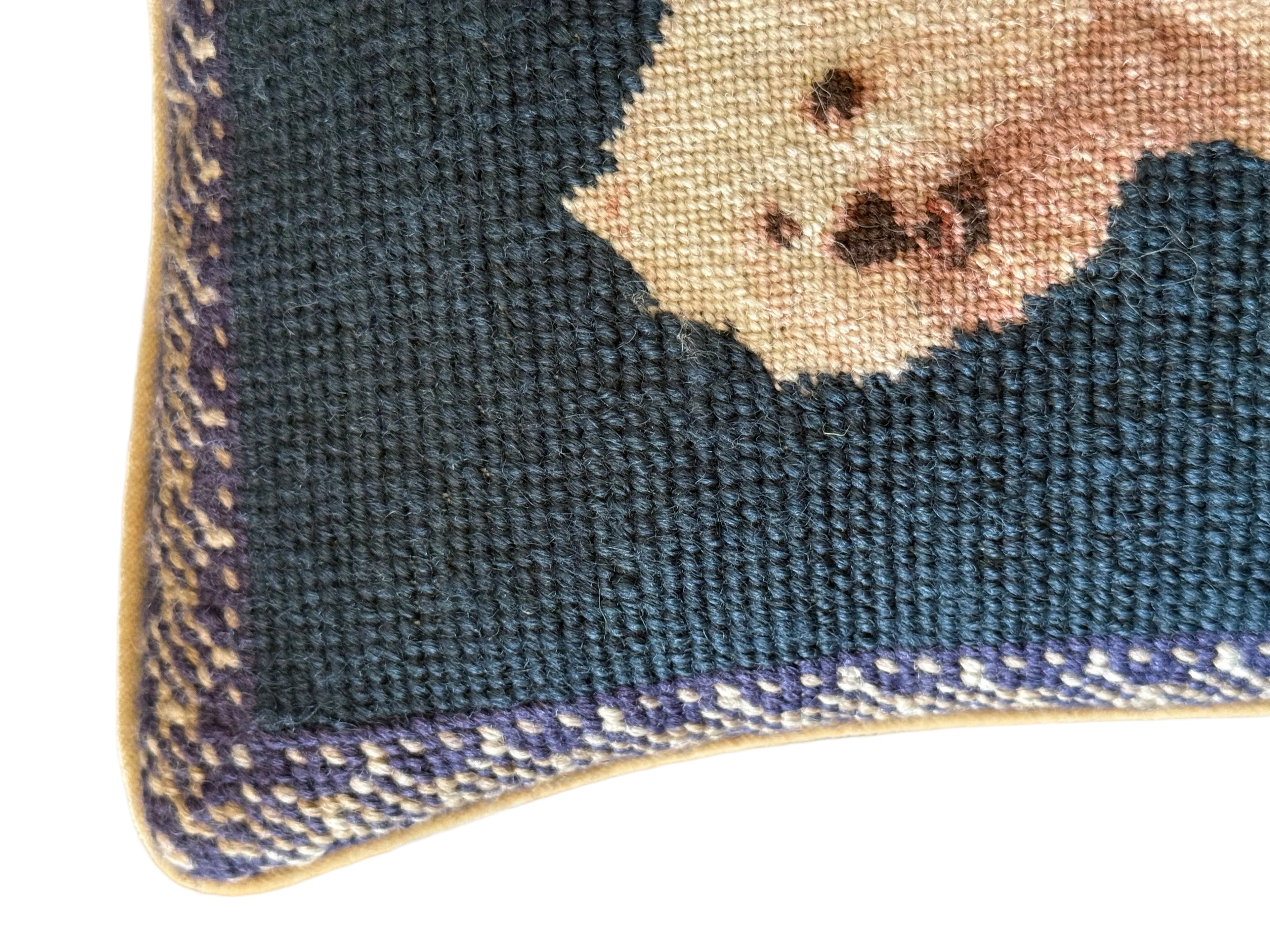 Vintage Needlepoint Westie Terrier Decorative Accent Pillow With Down Insert