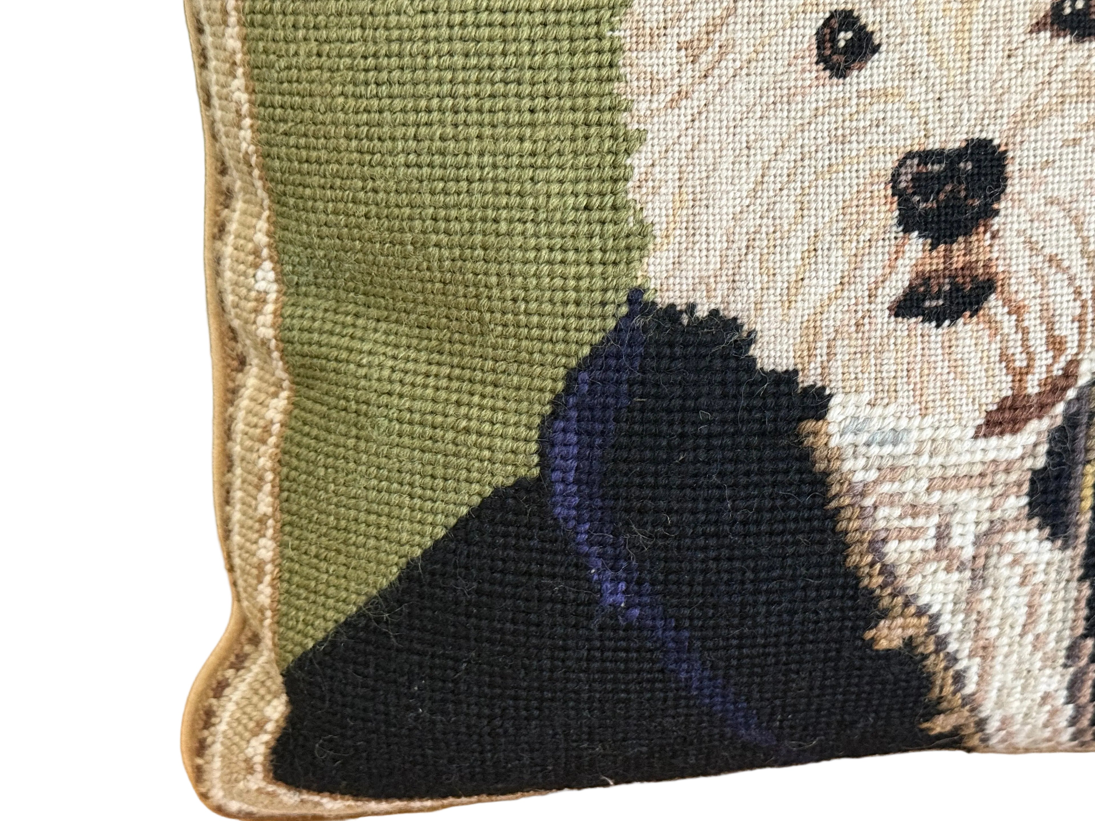 Vintage Needlepoint Uniformed West Highland Terrier Decorative Accent Pillow With Down Insert