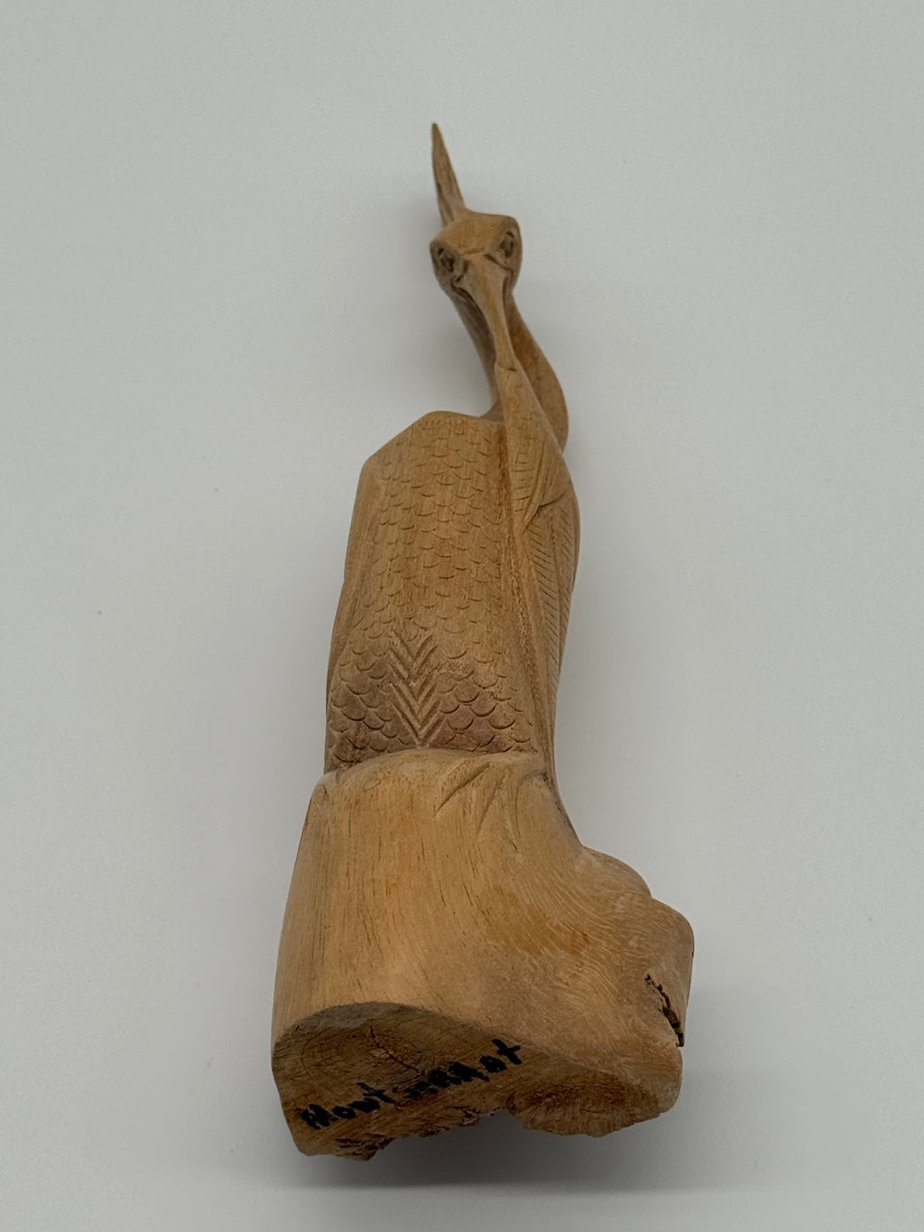 Late 20th Century Signed Montserrat Hand-Carved Wooden Crane Sculpture, 8.5”