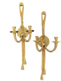 Mid 20th Century Grand Pair of Hollywood Regency Brass Tassel Wall Sconces