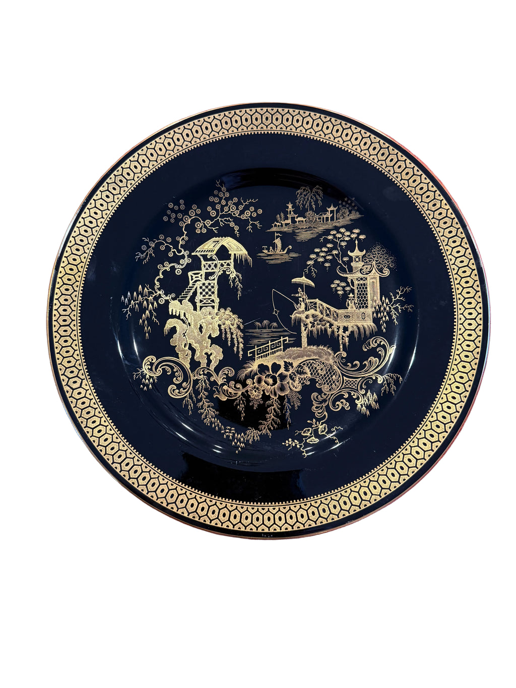 Rare 1950s Spode Imperial Garden Black and Gold Willow Plate