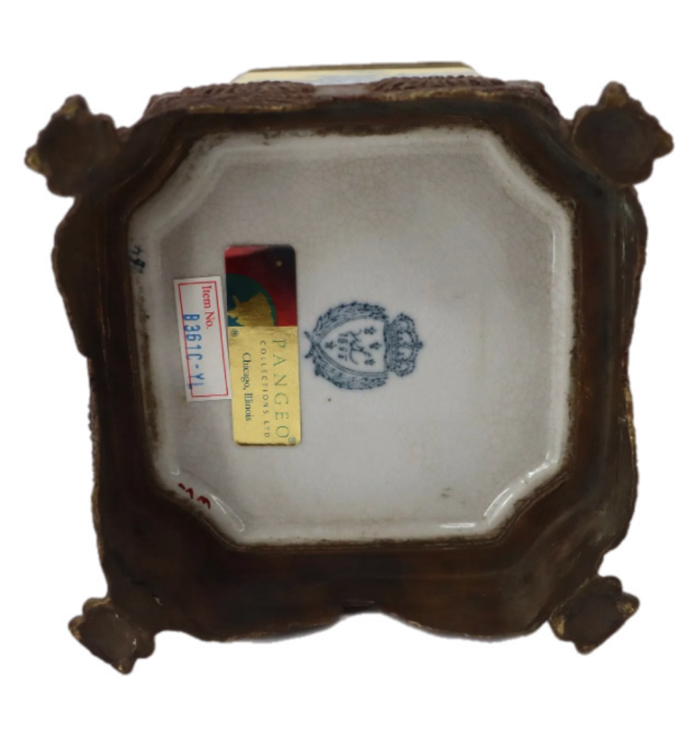 Vintage Wong Lee 1895 Chinoiserie Rococco Yellow & Blue Porcelain Ormolu Bronze Decorative Container