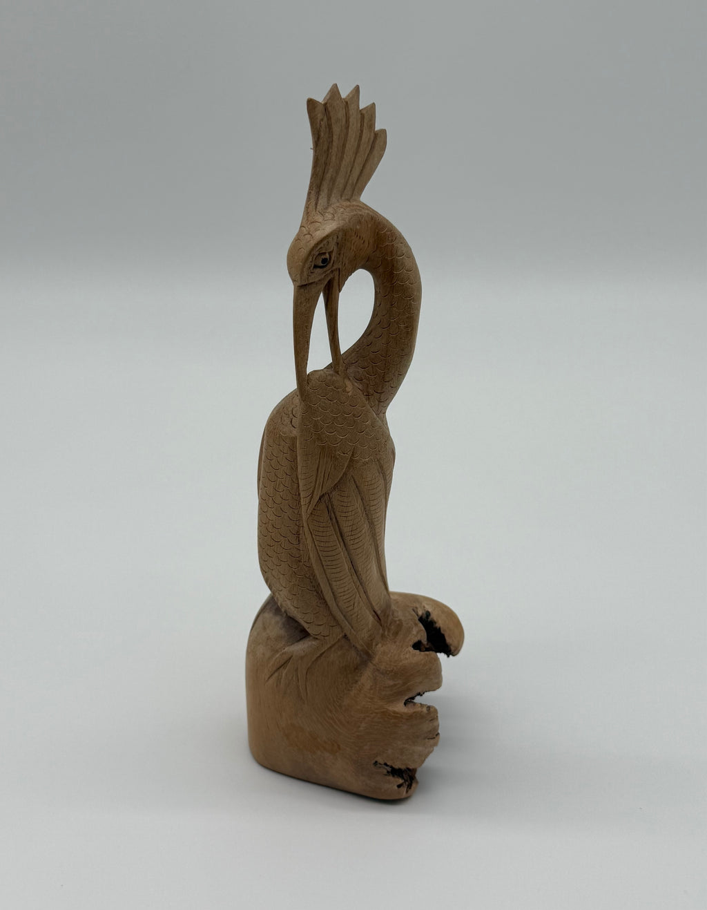Late 20th Century Signed Montserrat Hand-Carved Wooden Crane Sculpture, 8.5”