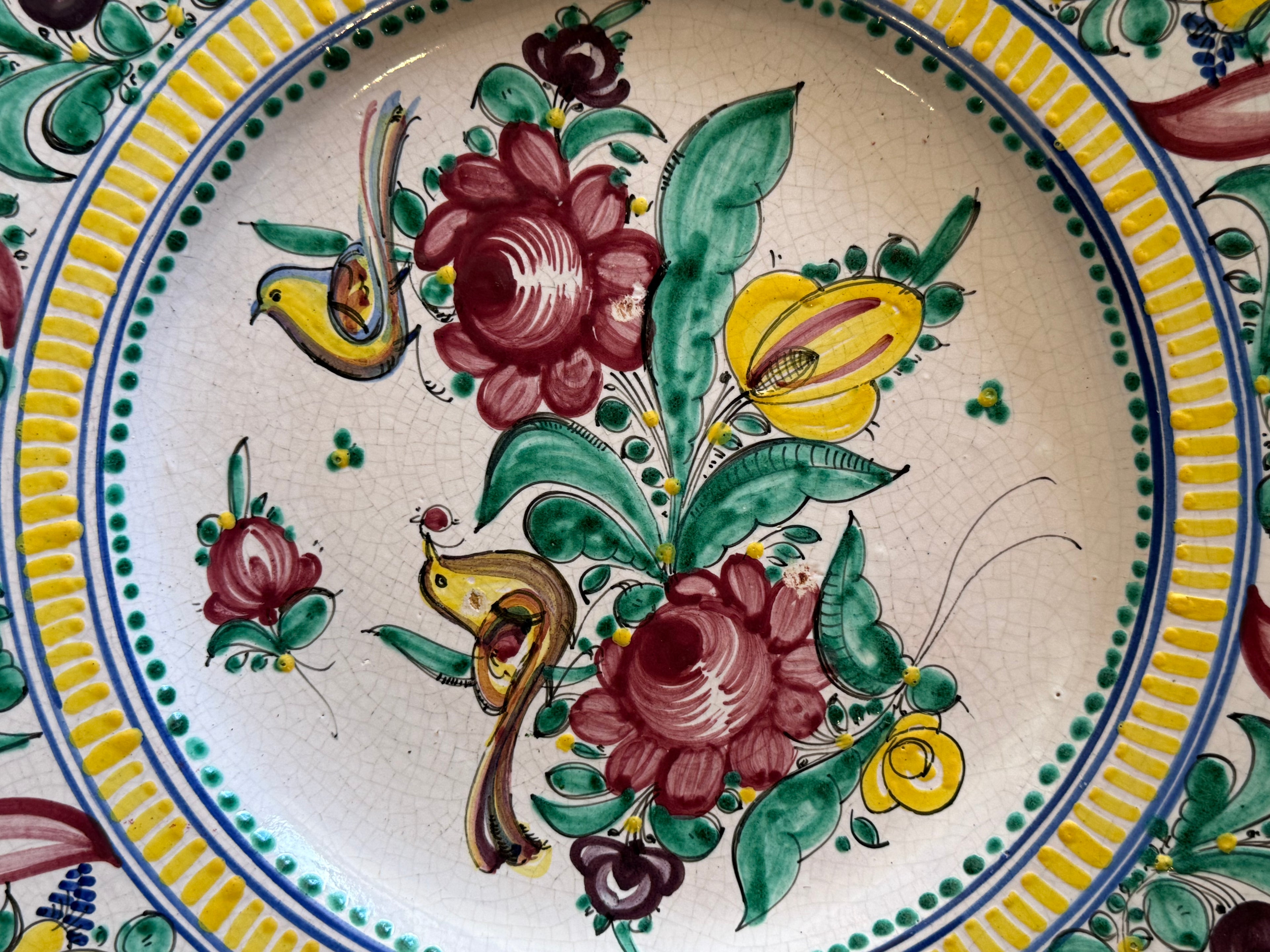 Mid 20th Century Large Italian Maiolica Charger – 16” Hand-Painted Deruta Style