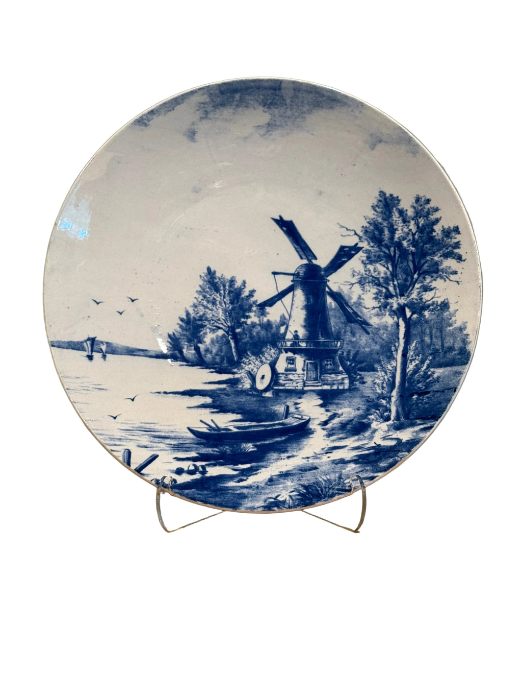 Mid 20th Century Blue & White Delft Style Transferware Windmill Scenic Plate