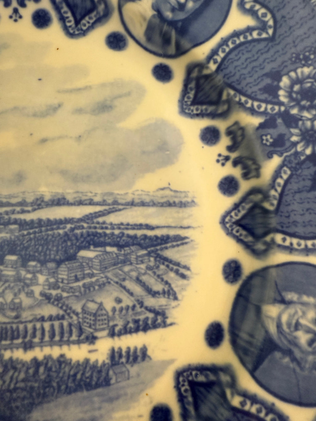 Vintage Lamberton Scammell Moravian Blue Transferware Historical Commemorative Plates