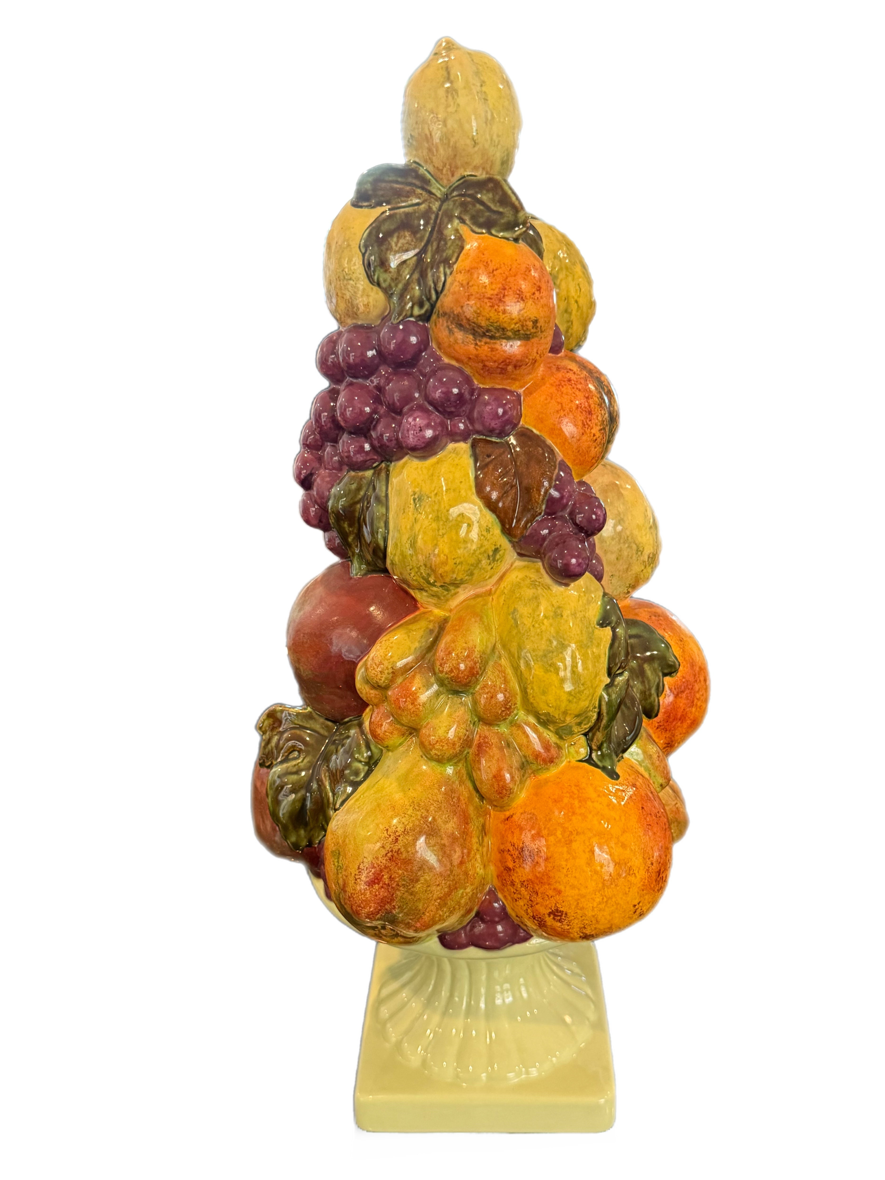 Tall Vintage Ceramic Fruit Topiary Centerpiece with Pedestal Base
