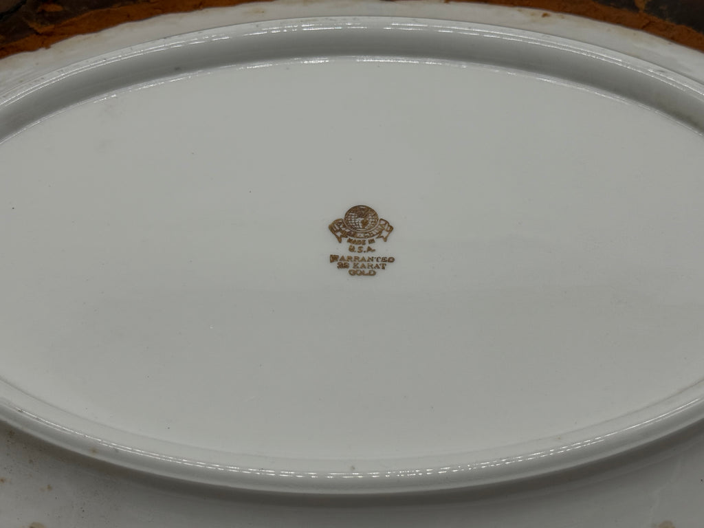 1960s Large Ornately Carved Gilt Framed 22kt Gold Classical Porcelain Plaque, Atlas International