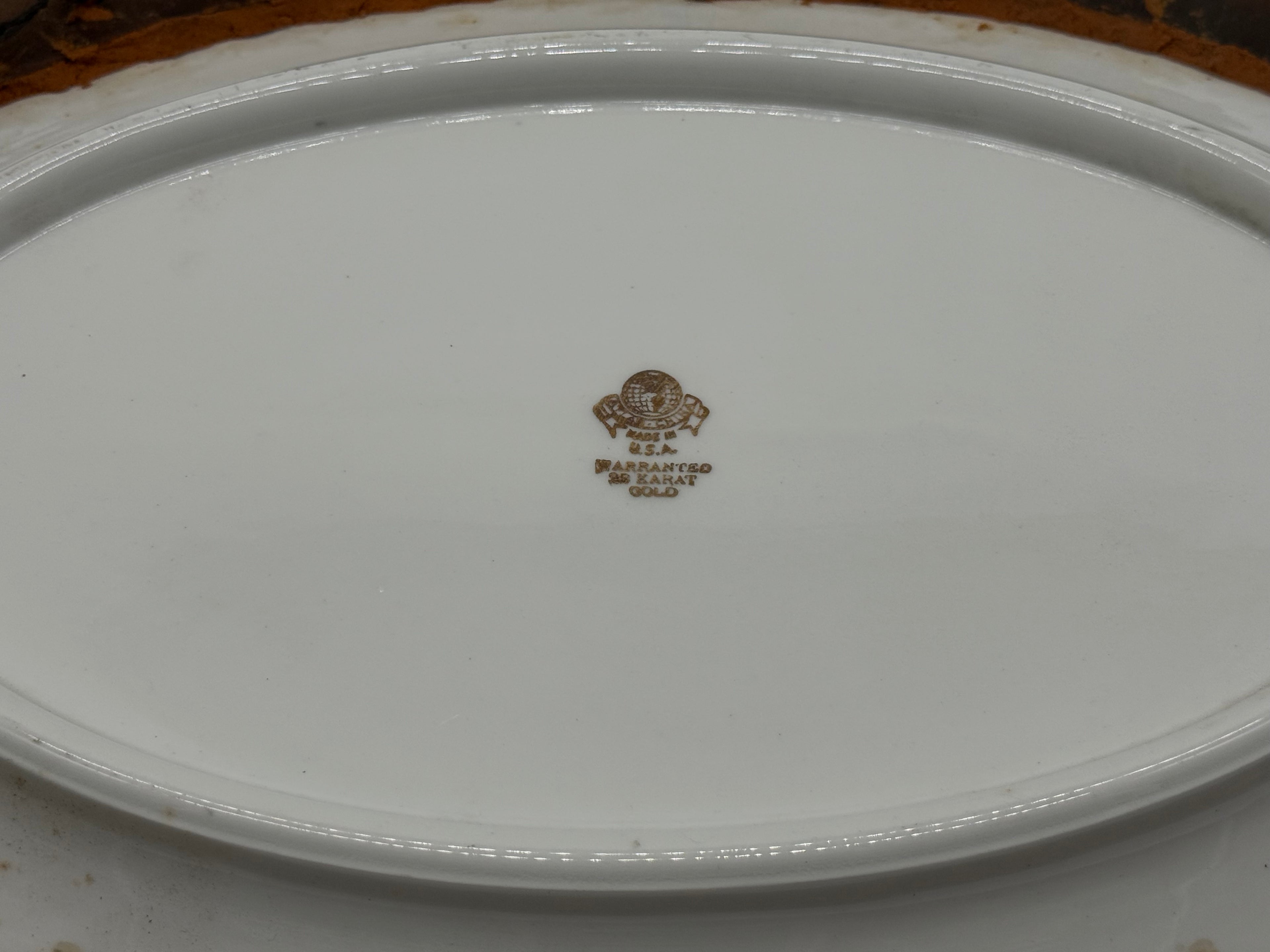 1960s Large Ornately Carved Gilt Framed 22kt Gold Classical Porcelain Plaque, Atlas International