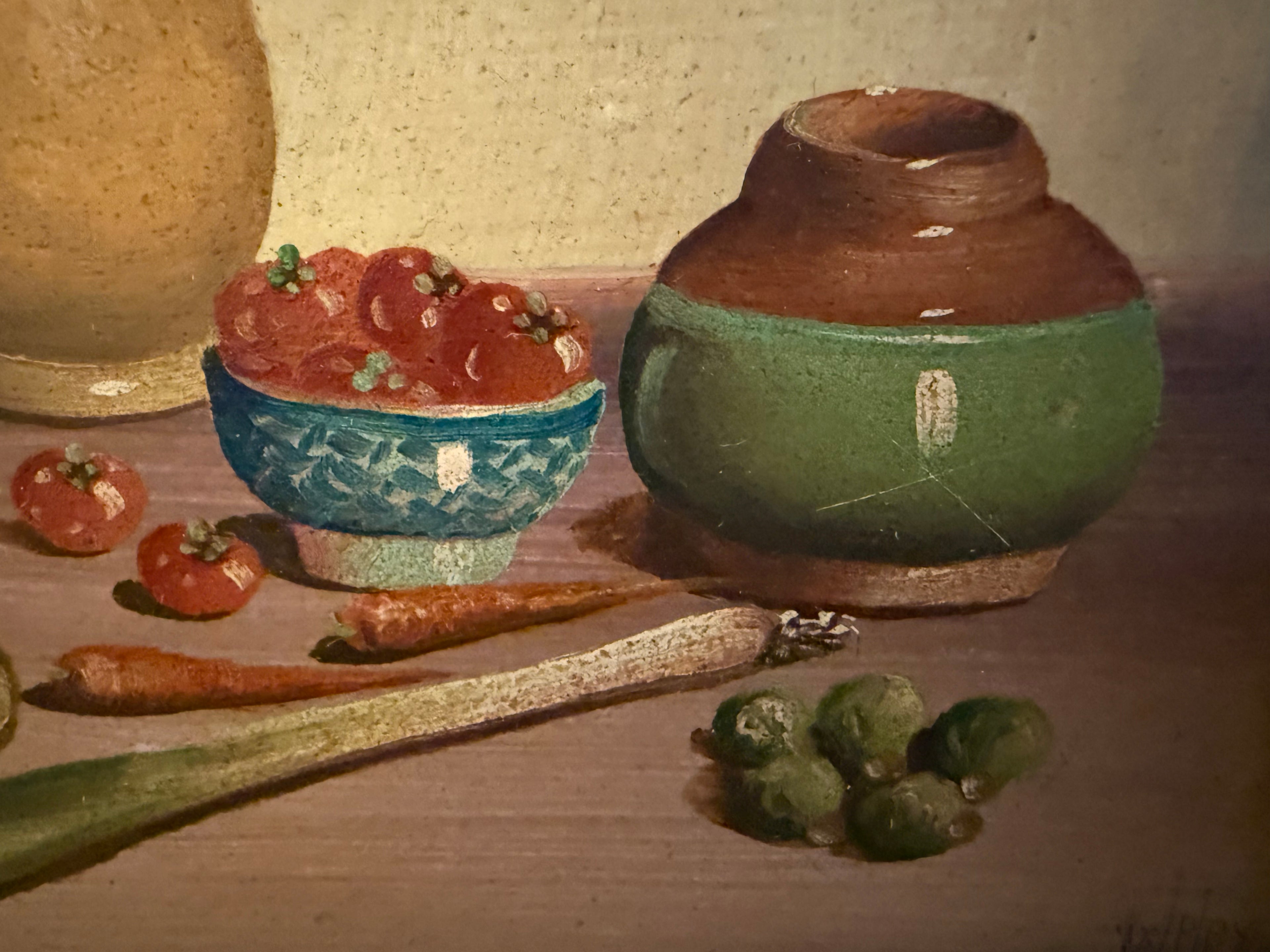 Mid 20th Century Petite European Still Life Oil in Deep Crackle Gilt Frame, Signed v. Weley