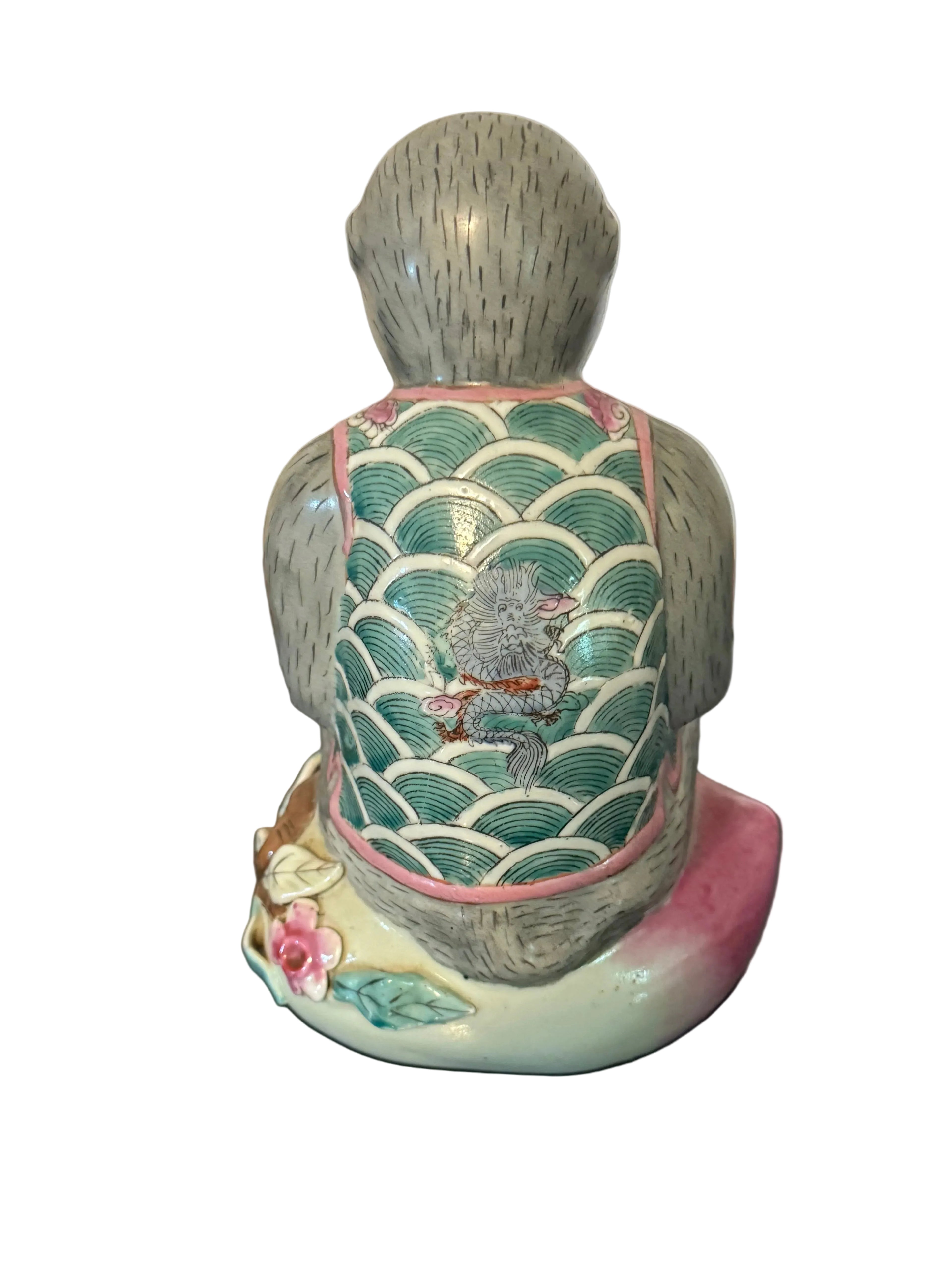 Chinese Porcelain Famille Rose Seated Monkey 7”