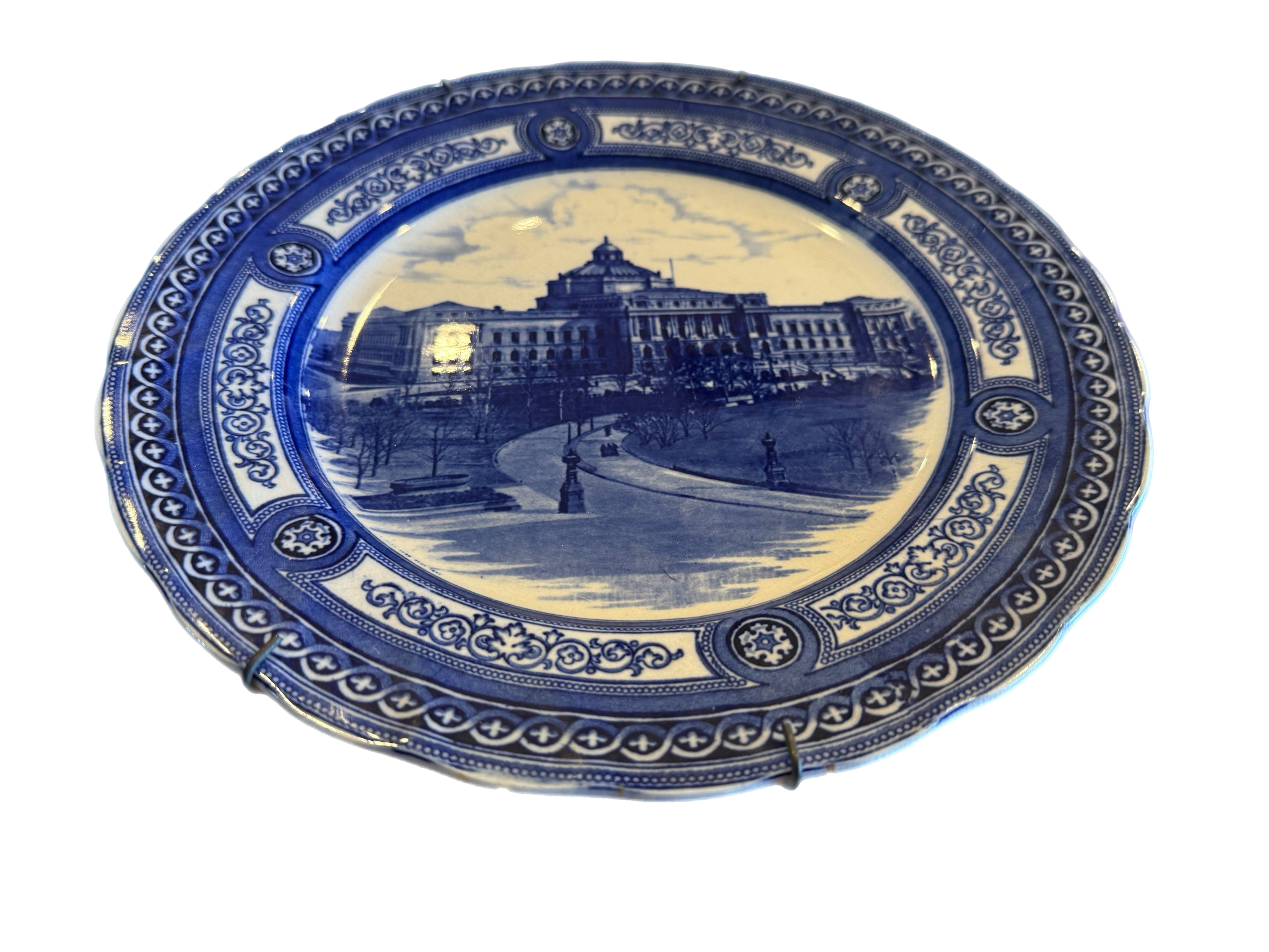Vintage Royal Doulton Flow Blue Library of Congress Architectural Transferware Plate