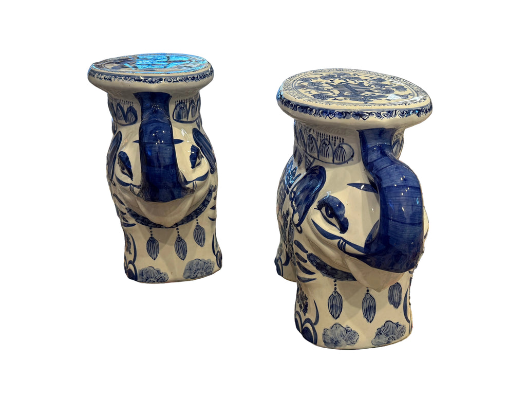 Chinese Export Blue and White Elephant Garden Stool / Plant Stand