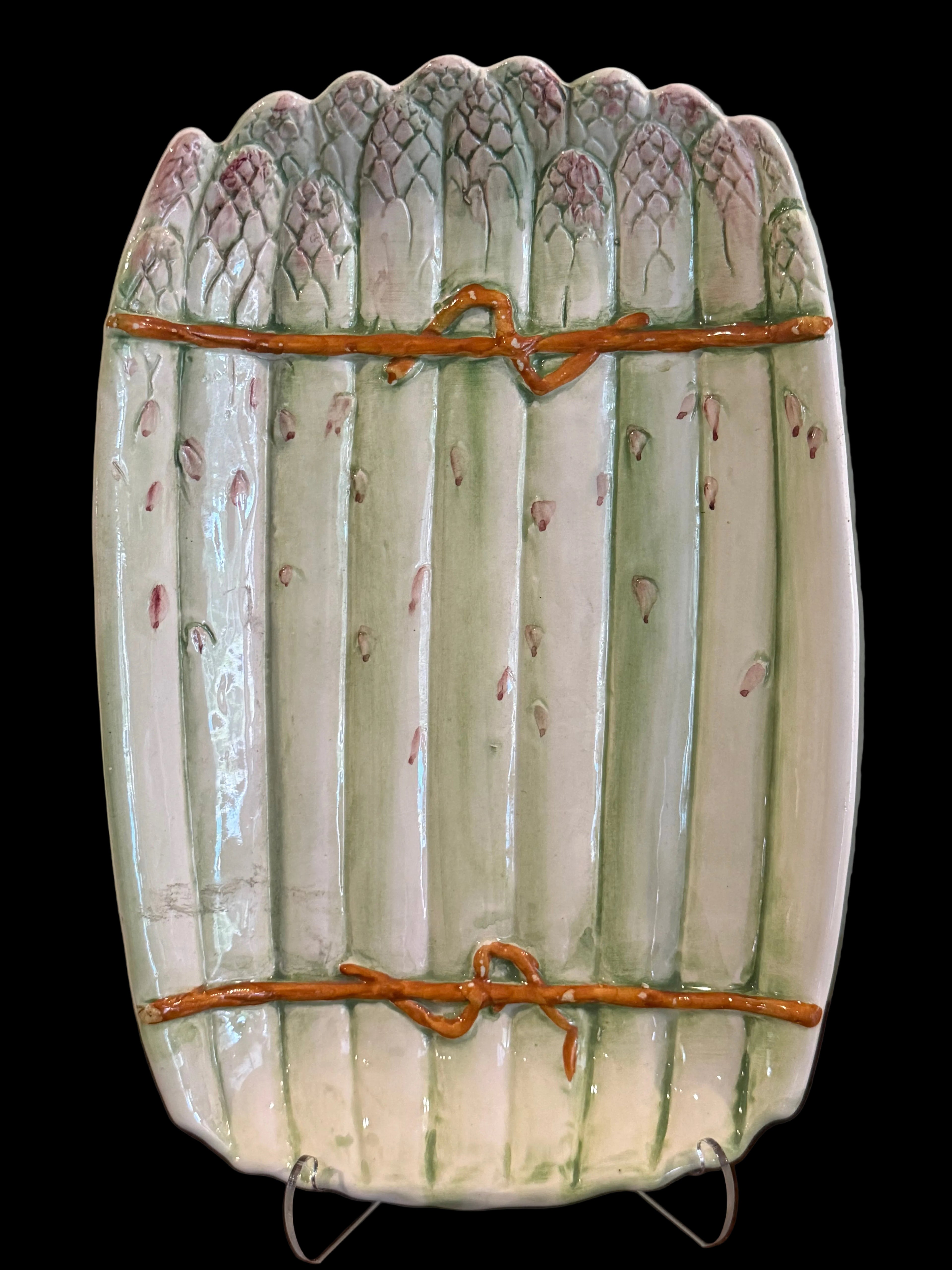 Vintage Hand-Painted Italian Majolica Asparagus Platter