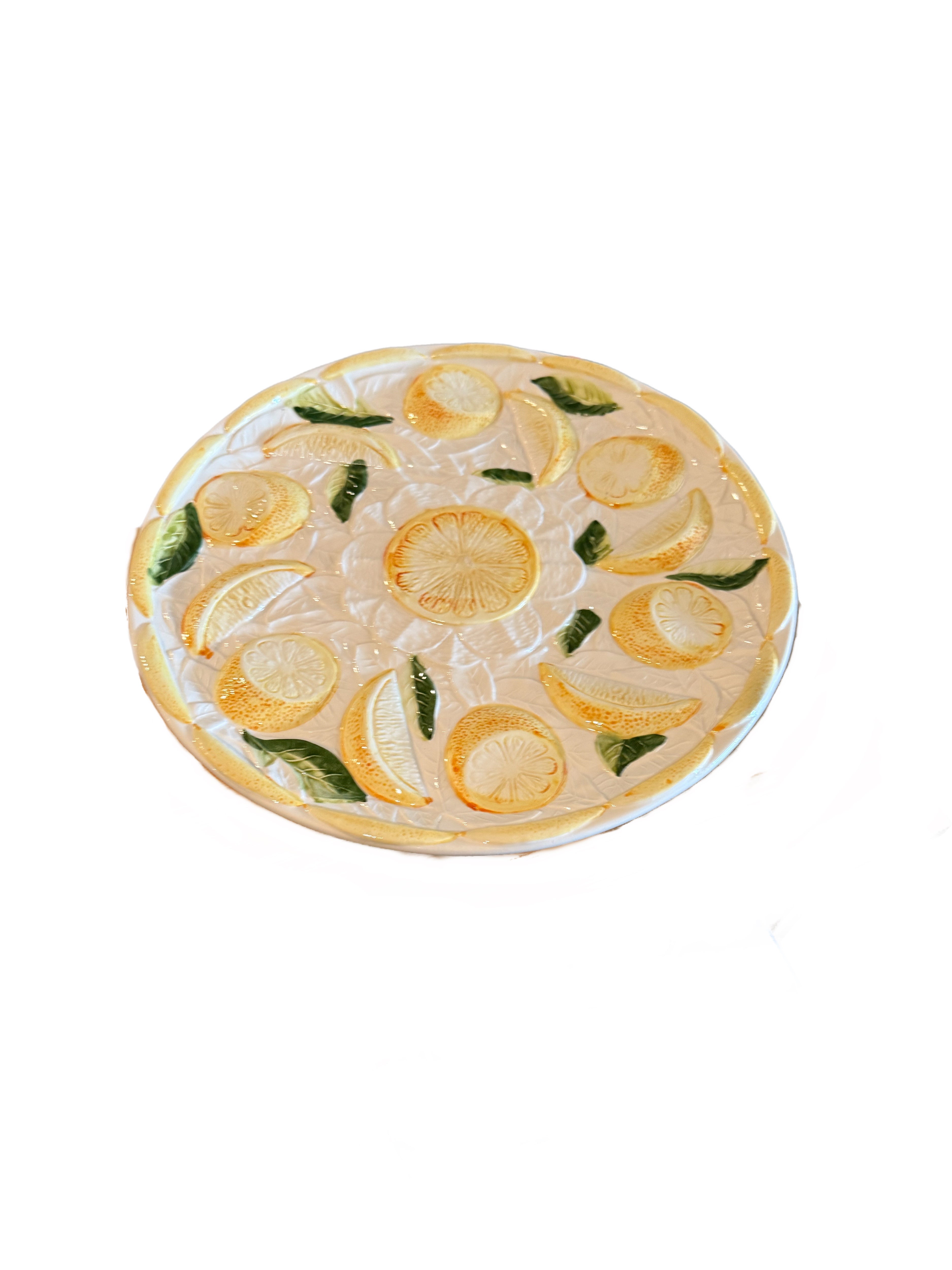 Vintage Portuguese Lemon Majolica Pedestal Cake Stand